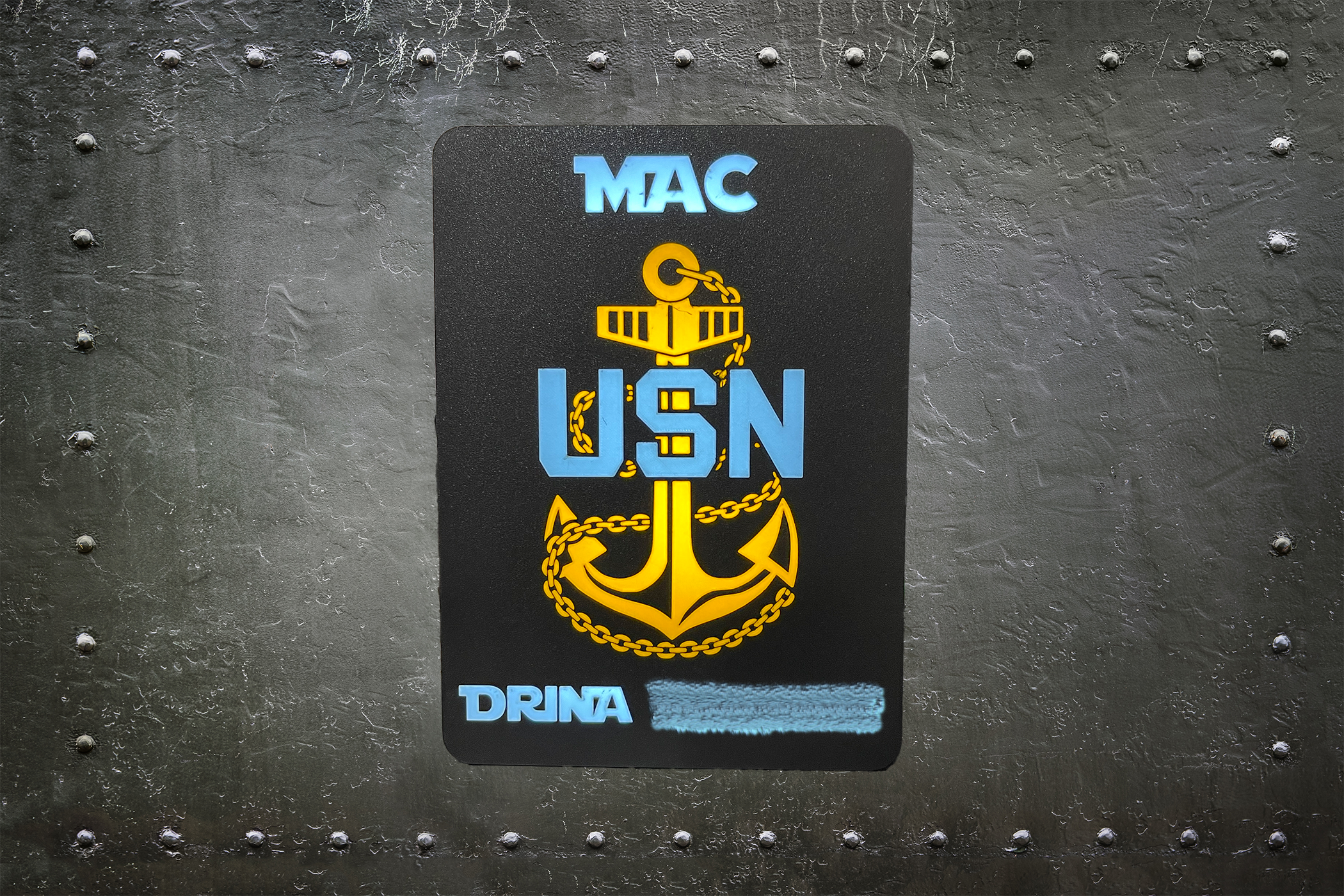 Custom Navy 3D Printed LED Lightbox | Personalized USN Rank, Rate & Name Display