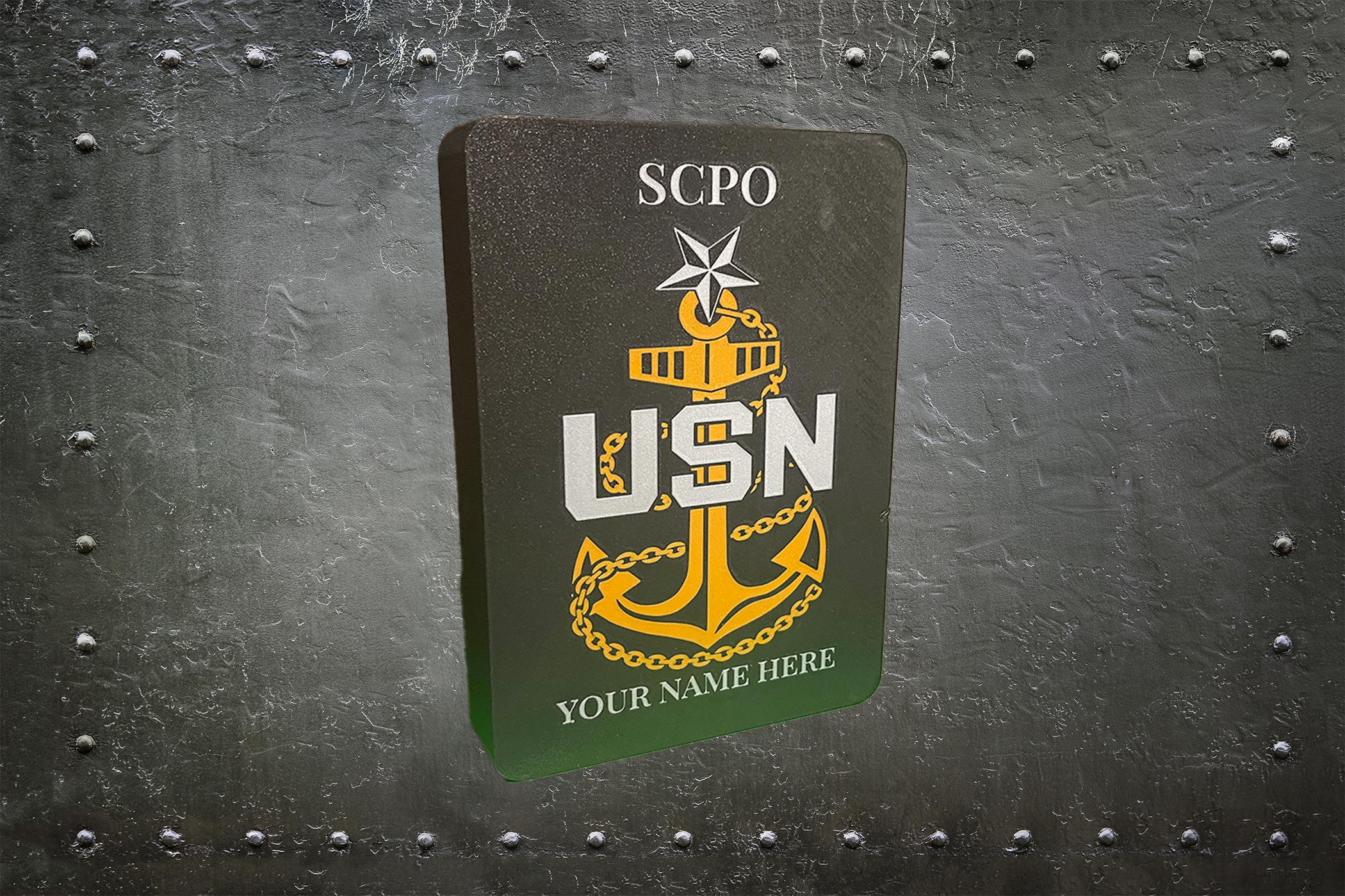 Custom Navy 3D Printed LED Lightbox | Personalized USN Rank, Rate & Name Display