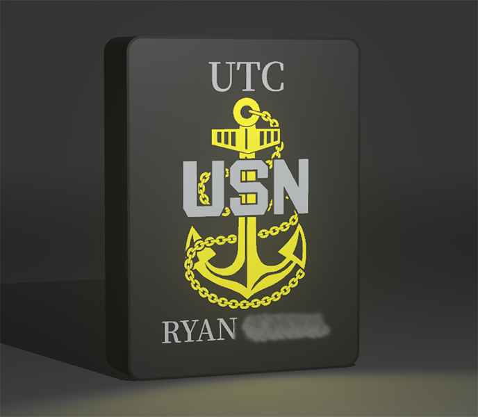 Custom Navy 3D Printed LED Lightbox | Personalized USN Rank, Rate & Name Display